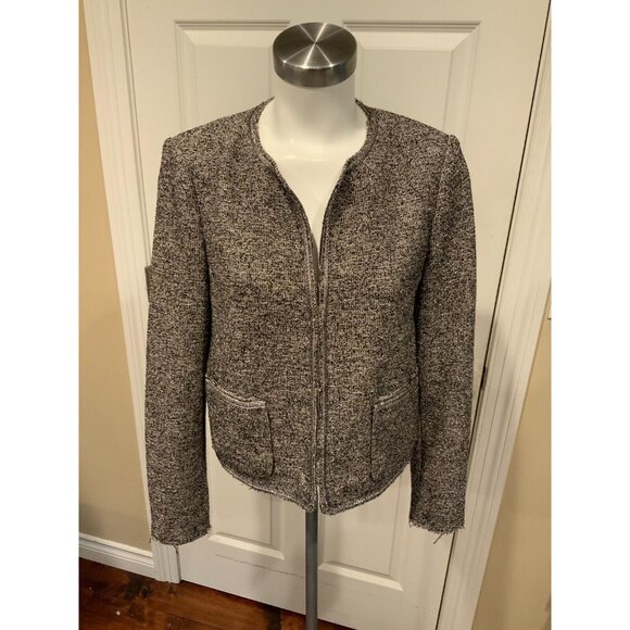 Rebecca Taylor Black & Gray Tweed Jacket w/ Silver Trim, Size 8 (US) - Picture 1 of 6
